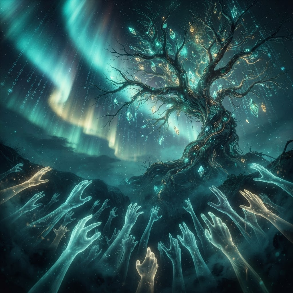 Untitled (Digital Hands / Aurora Tree)